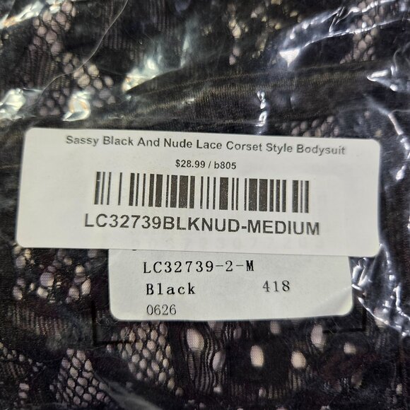 Corset-Style Bodysuit Womens Med Black Lace Adjustable Straps Side Zipper New - Picture 8 of 8